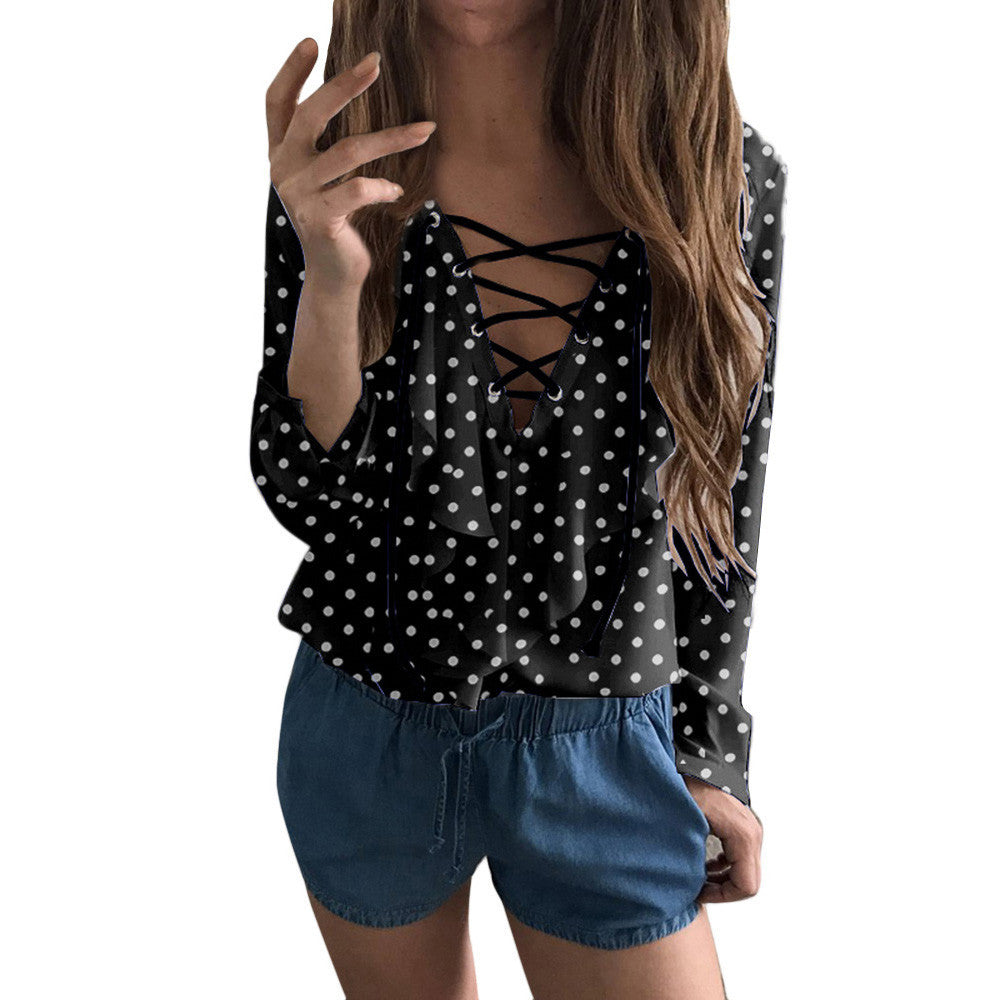 Blusa suelta primavera-otoño, cuello en V, cómoda y elegante.