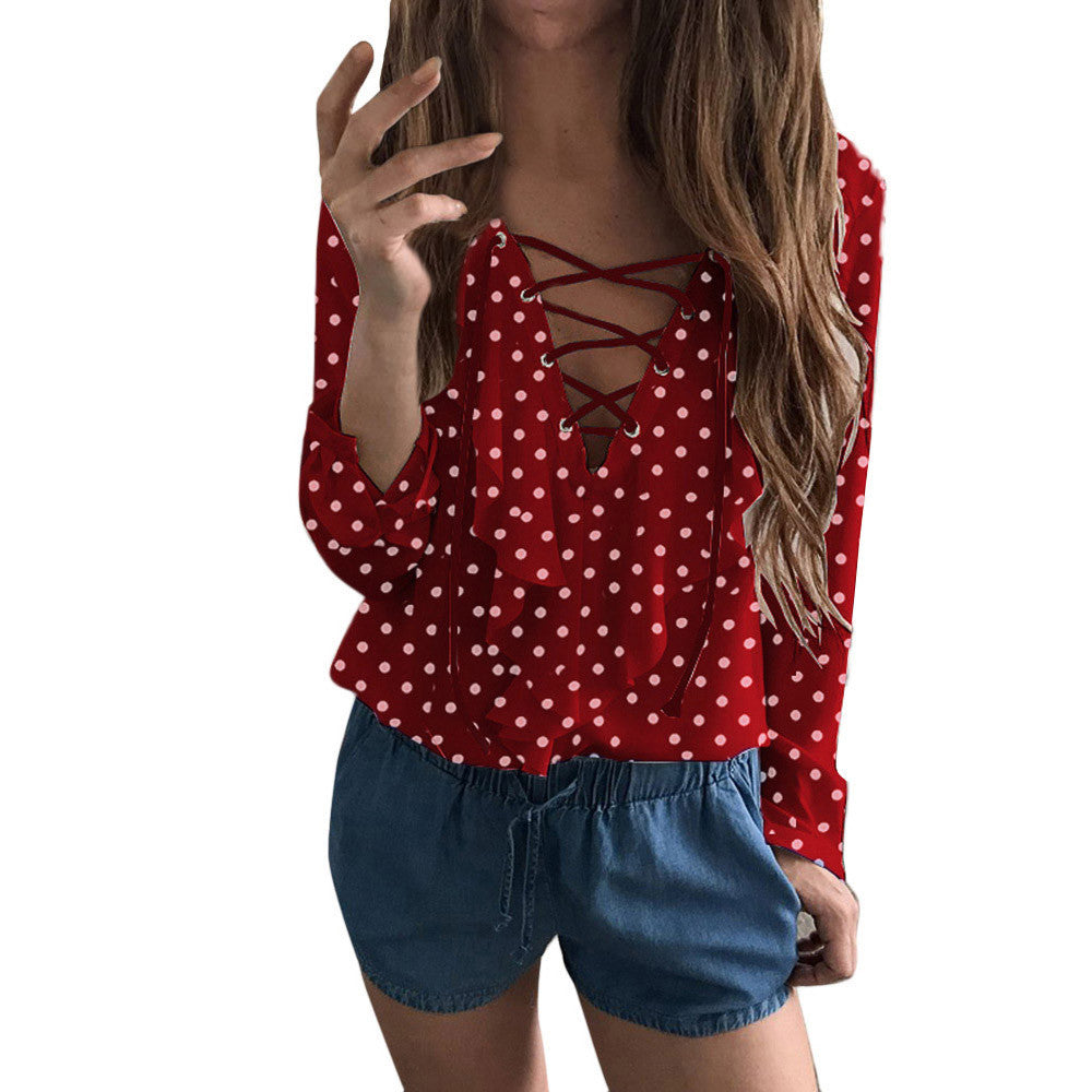 Blusa suelta primavera-otoño, cuello en V, cómoda y elegante.