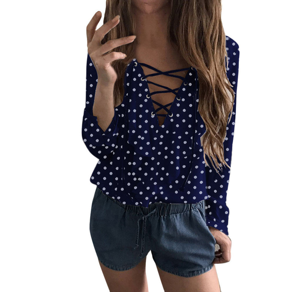 Blusa suelta primavera-otoño, cuello en V, cómoda y elegante.