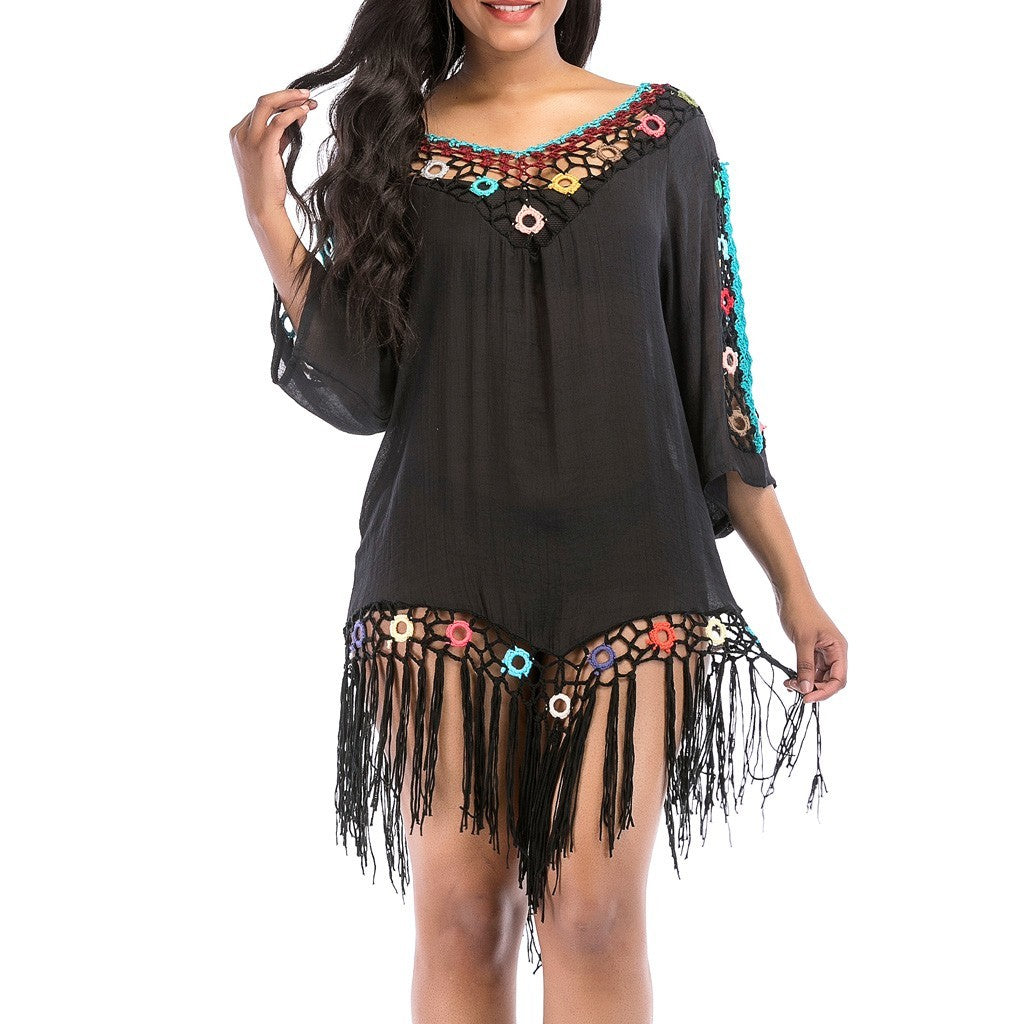 Sexy Tassel Crochet Beach Cover Up Open Summer Beach Dress Swimwear Cover Up