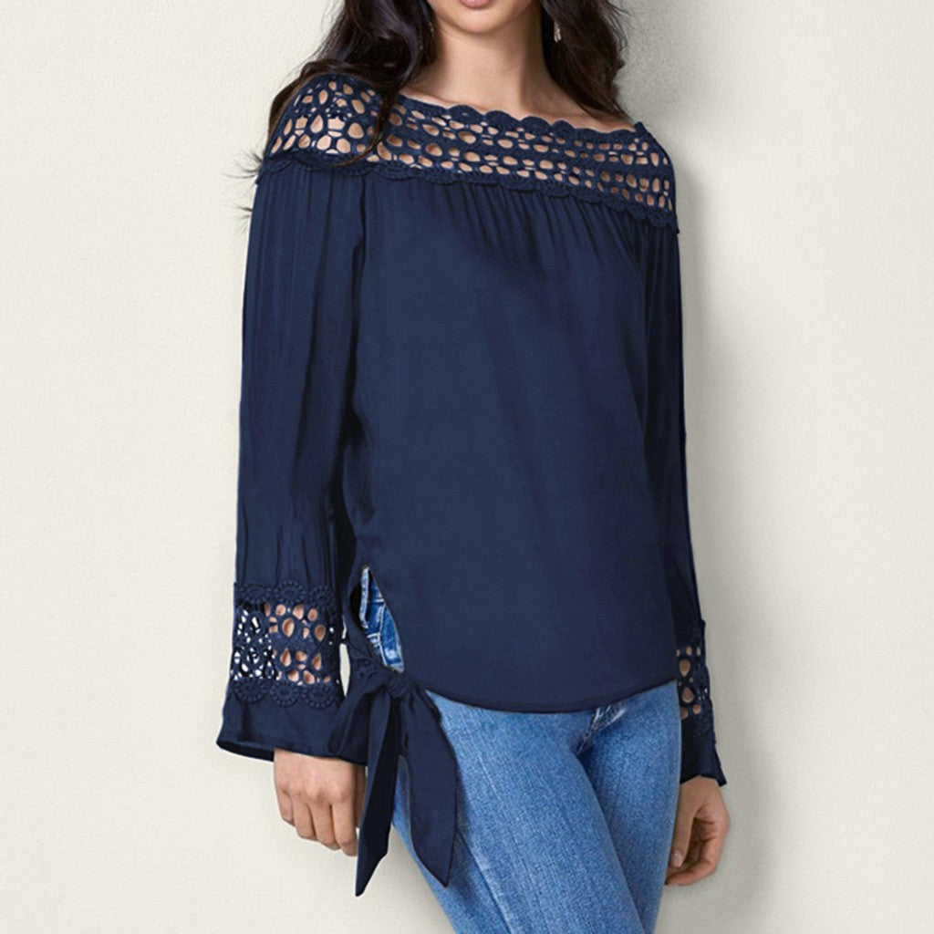Blusa de cuello de encaje