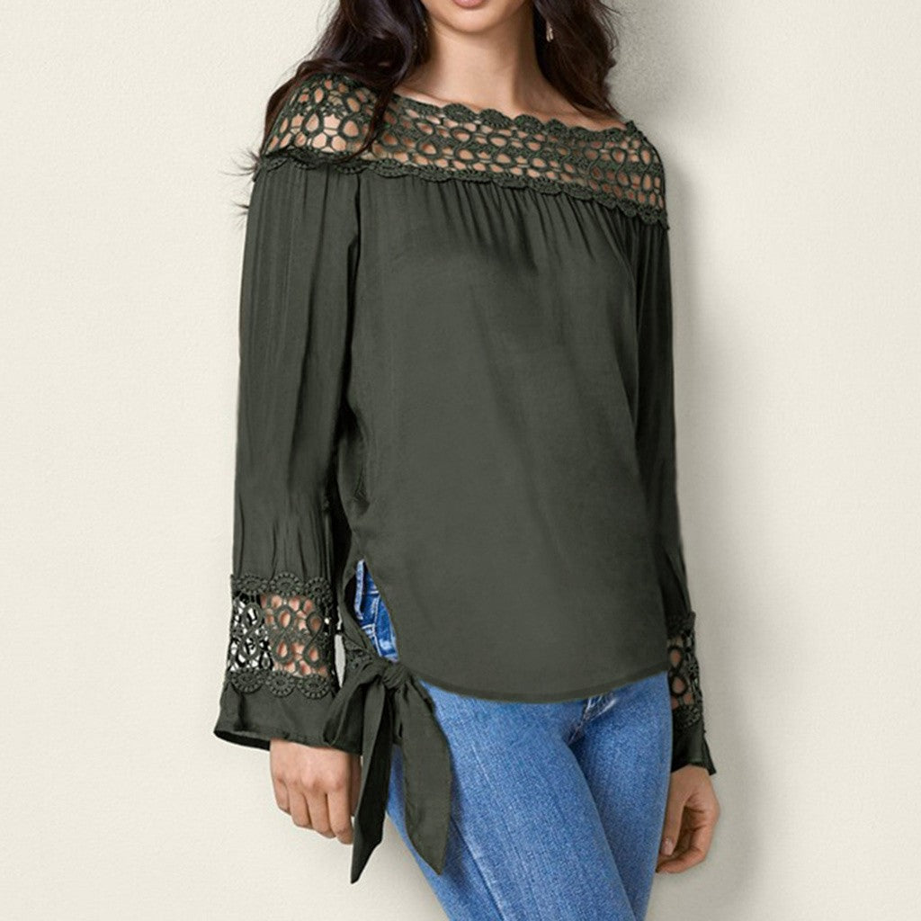 Blusa de cuello de encaje