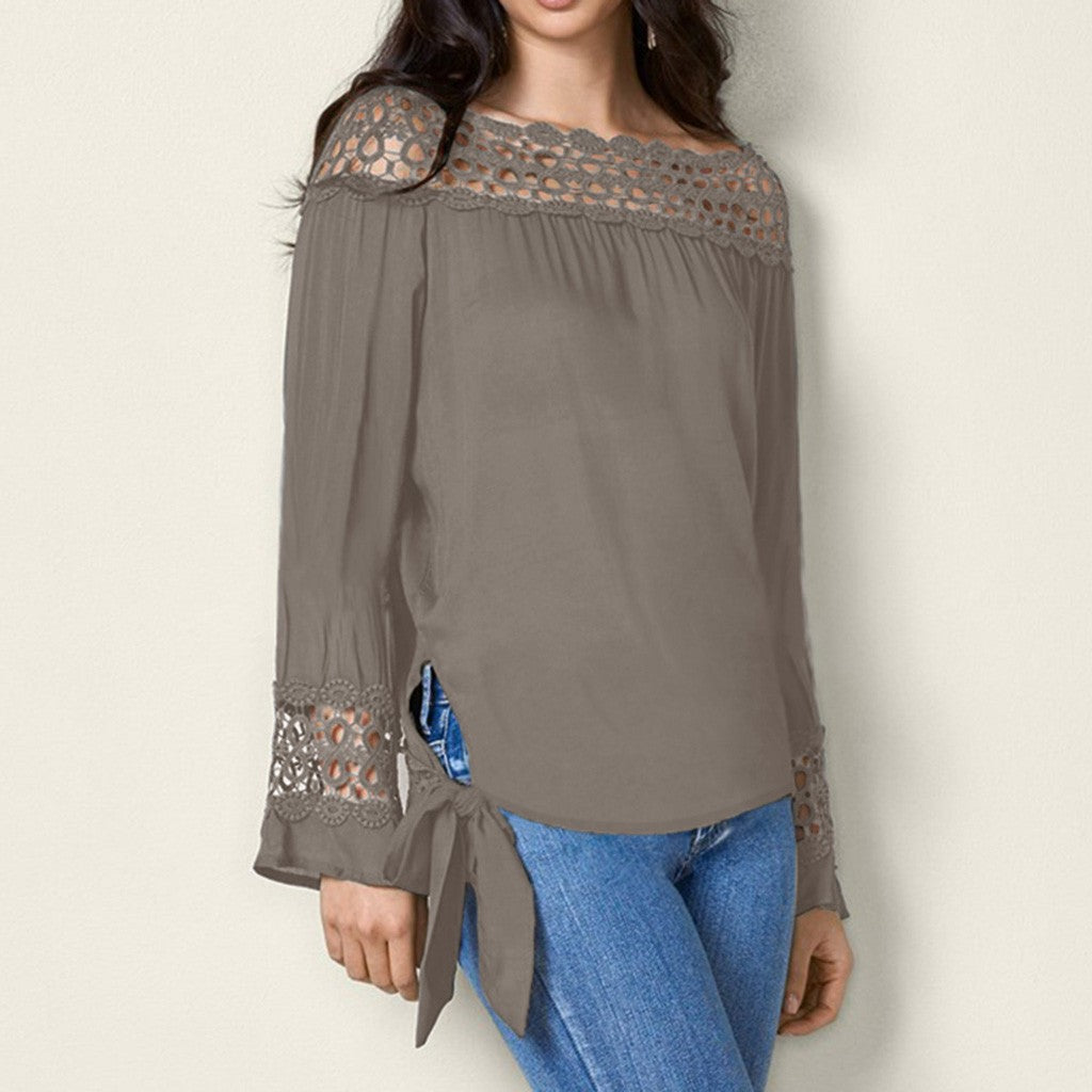 Blusa de cuello de encaje